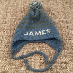 Custom Knit James Winter Hat Pom Pom Green Blue White